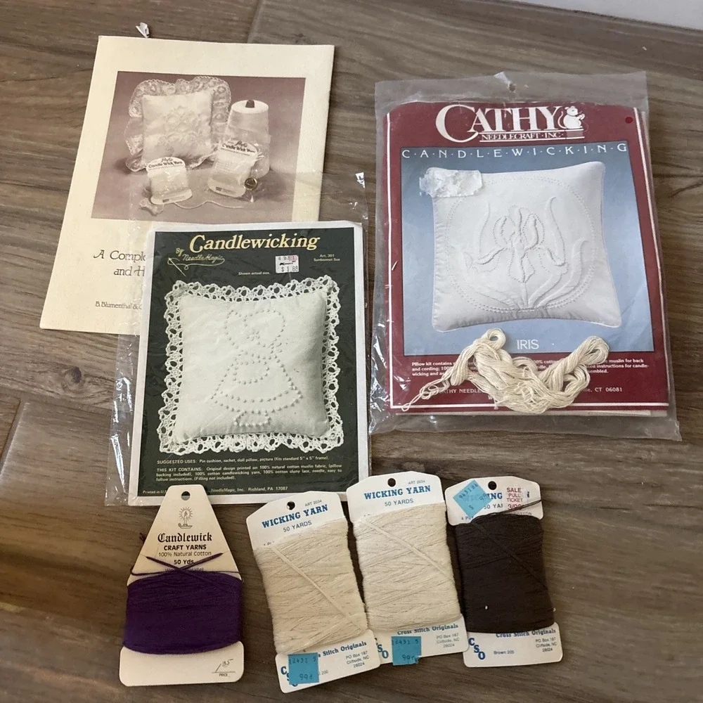 Vintage (80's) Candlewicking Embroidery Kits - 2 Kits (new), Book & Thread